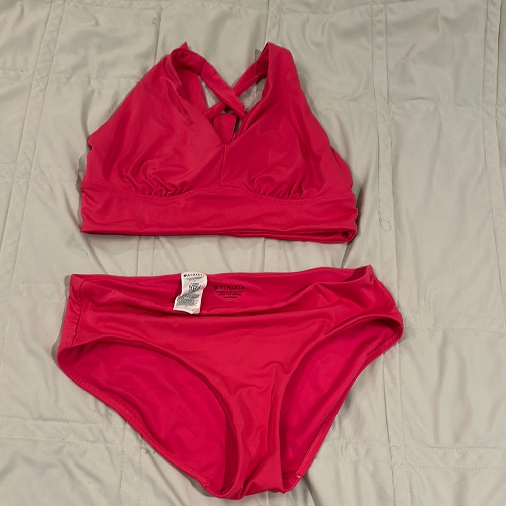Athleta Pink Bikini Set Racerback Design